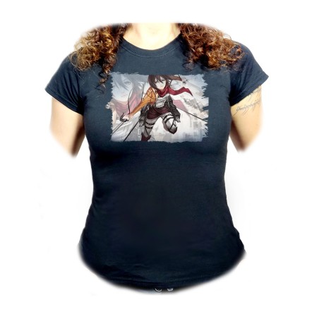 CAMISETA NEGRA MUJER MIKASA ATAQUE A LOS TITANES oferta personalizada