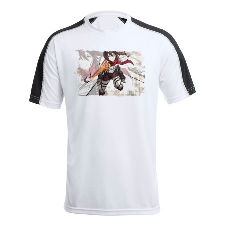 CAMISETA TÉCNICA FRANJA MANGAS NEGRA MIKASA ATAQUE A LOS TITANES personalizada