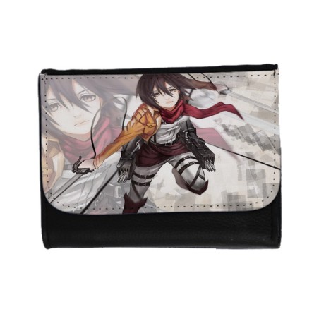 BILLETERA BILLETERO MIKASA ATAQUE A LOS TITANES unisex negro monedero