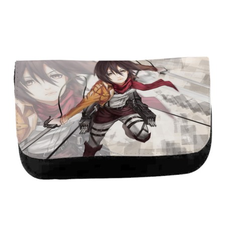 ESTUCHE NECESER DE LONA MIKASA ATAQUE A LOS TITANES unisex negro monedero billetera