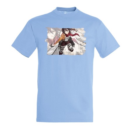 CAMISETA AZUL CIELO MIKASA ATAQUE A LOS TITANES moda verano personalizada