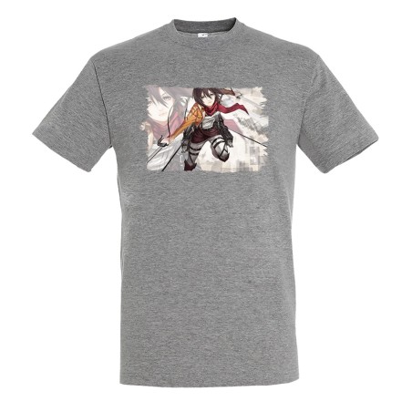 CAMISETA GRIS MEZCLA MIKASA ATAQUE A LOS TITANES moda verano personalizada