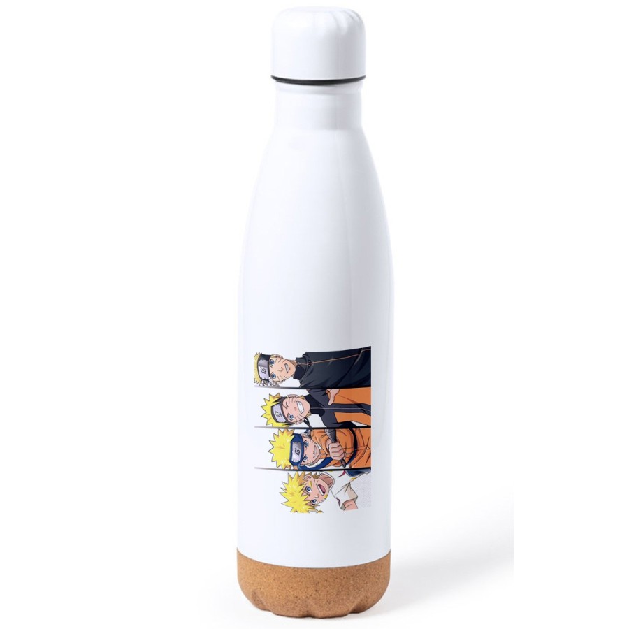 BIDON 750 ML ACERO INOXIDABLE ADORNO DE CORCHO NARUTO EDADES PERSONAJE tapon botella