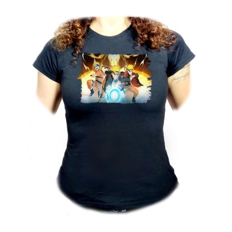 CAMISETA NEGRA MUJER NARUTO FORMAS PODERES NINJA STORM oferta personalizada