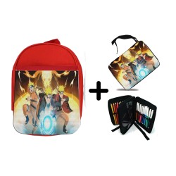 PACK MOCHILA ROJA Y ESTUCHE NARUTO FORMAS PODERES NINJA STORM material escolar