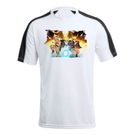 CAMISETA TÉCNICA FRANJA MANGAS NEGRA NARUTO FORMAS PODERES NINJA STORM personalizada