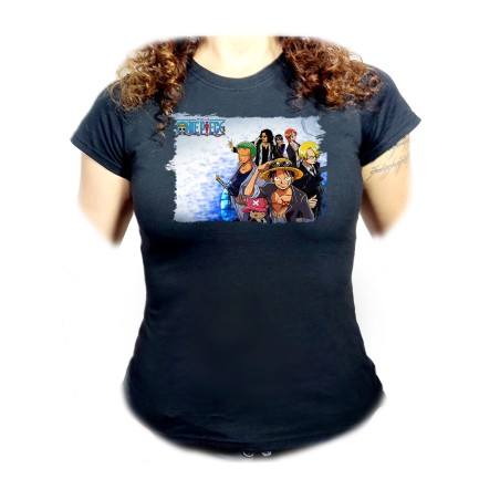 CAMISETA NEGRA MUJER ONEPIECE PERSONAJES PRINCIPALES oferta personalizada