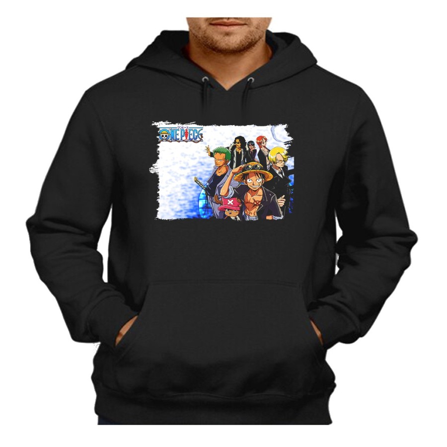 SUDADERA NEGRA CON CAPUCHA ONEPIECE PERSONAJES PRINCIPALES adulto poliester algodón personalizada