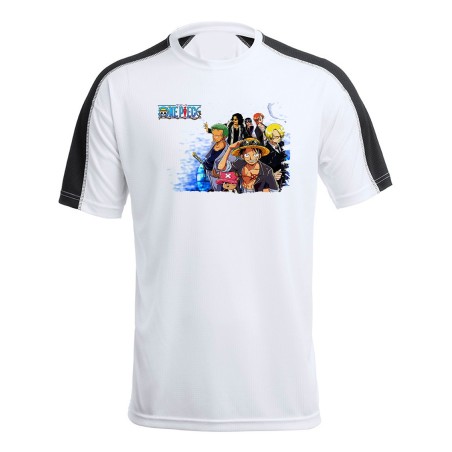 CAMISETA TÉCNICA FRANJA MANGAS NEGRA ONEPIECE PERSONAJES PRINCIPALES personalizada