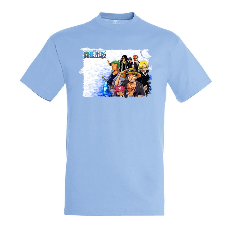 CAMISETA AZUL CIELO ONEPIECE PERSONAJES PRINCIPALES moda verano personalizada