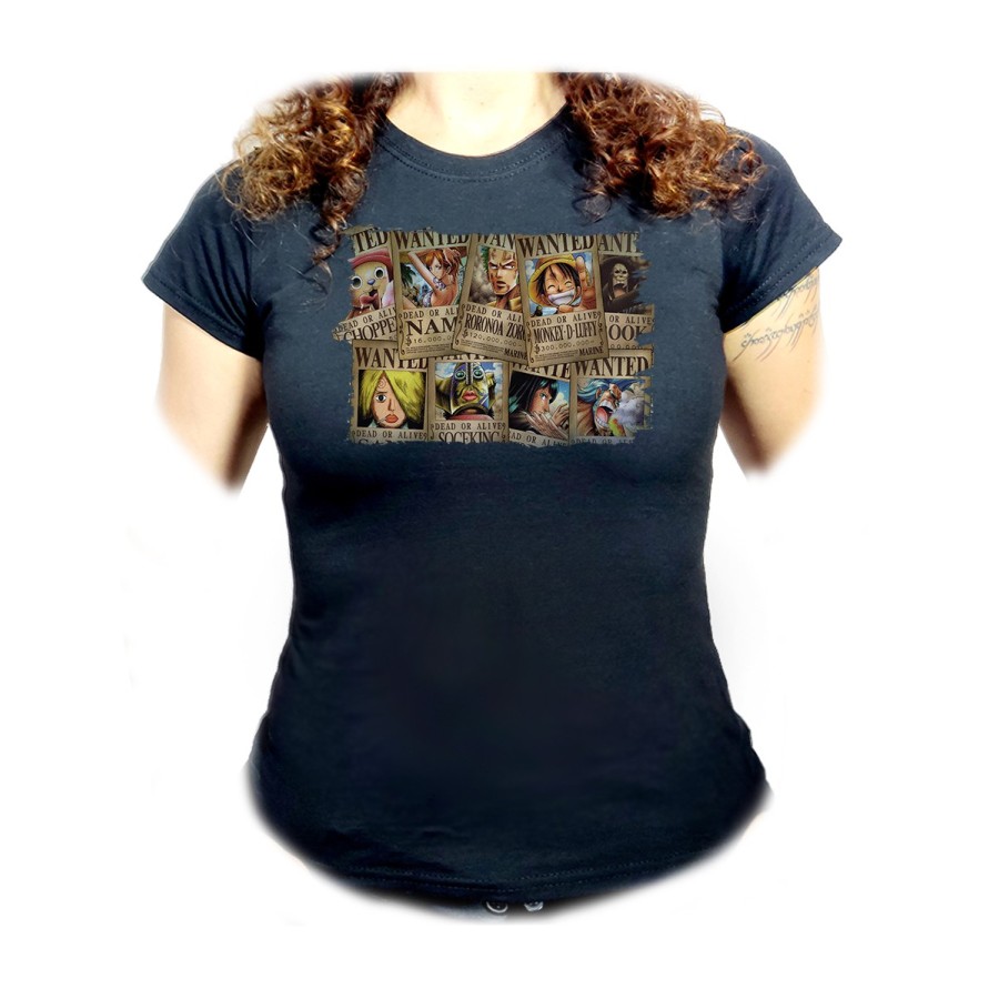 CAMISETA NEGRA MUJER ONEPIECE SE BUSCA CARTEL PJ oferta personalizada