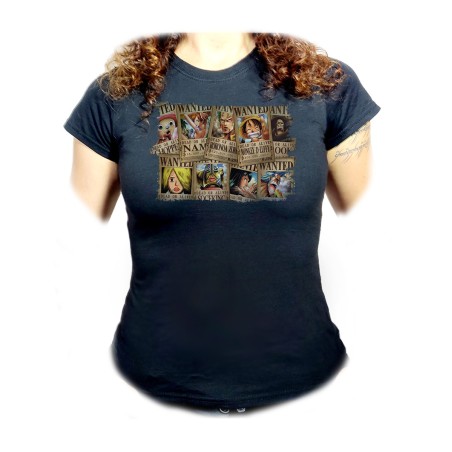 CAMISETA NEGRA MUJER ONEPIECE SE BUSCA CARTEL PJ oferta personalizada