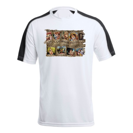 CAMISETA TÉCNICA FRANJA MANGAS NEGRA ONEPIECE SE BUSCA CARTEL PJ personalizada