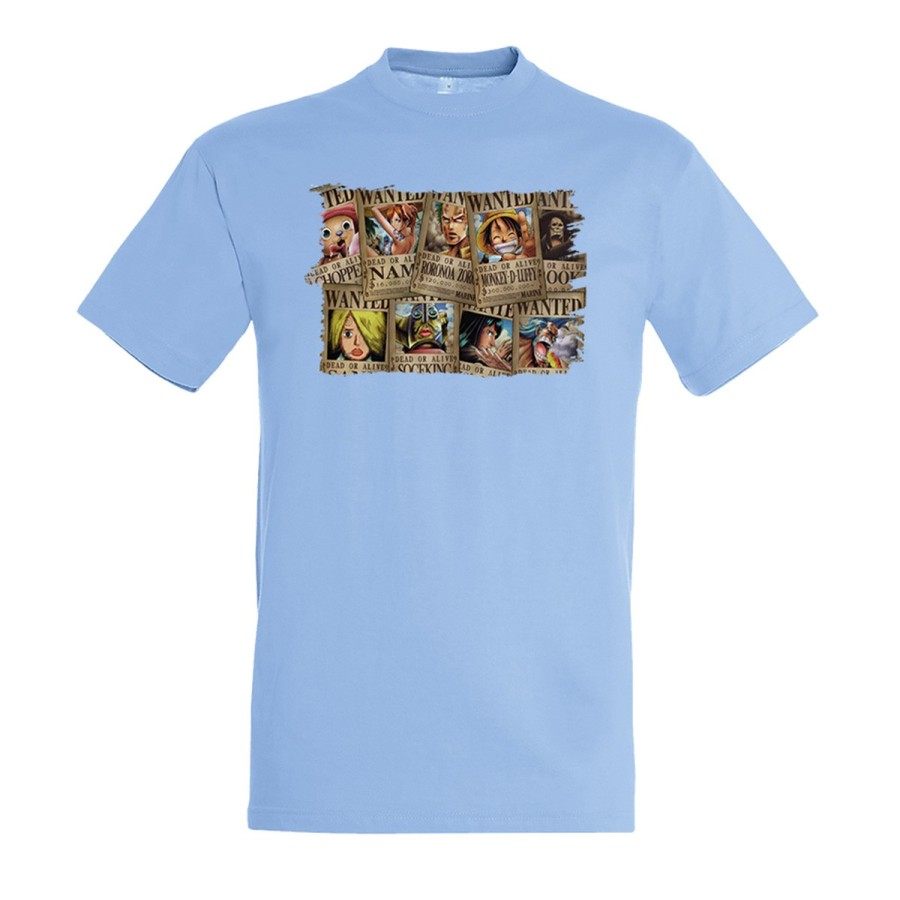 CAMISETA AZUL CIELO ONEPIECE SE BUSCA CARTEL PJ moda verano personalizada