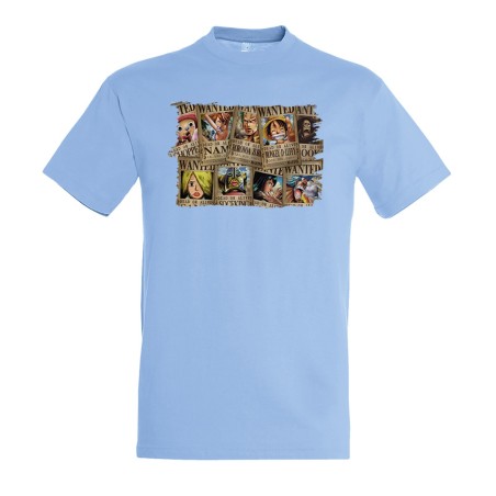 CAMISETA AZUL CIELO ONEPIECE SE BUSCA CARTEL PJ moda verano personalizada