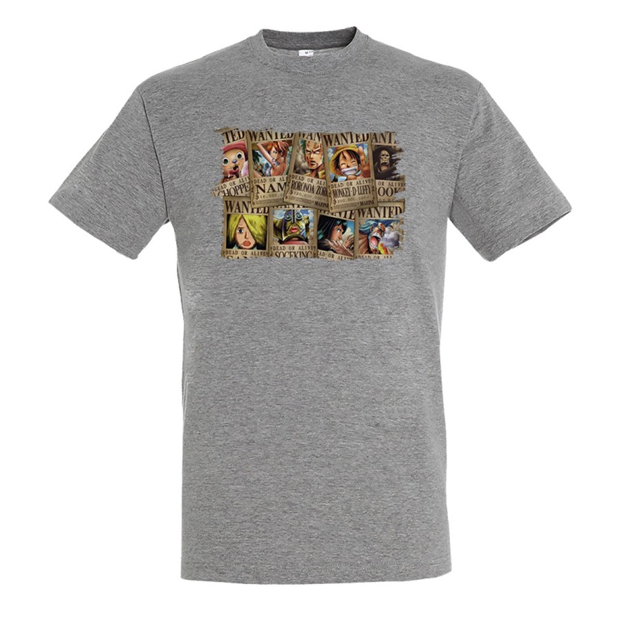 CAMISETA GRIS MEZCLA ONEPIECE SE BUSCA CARTEL PJ moda verano personalizada