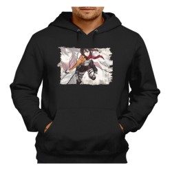 SUDADERA NEGRA CON CAPUCHA MIKASA ATAQUE A LOS TITANES adulto poliester algodón personalizada