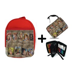 PACK MOCHILA ROJA Y ESTUCHE ONEPIECE SE BUSCA CARTEL PJ material escolar