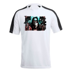 CAMISETA TÉCNICA FRANJA MANGAS NEGRA extrañas cosas personajes mundo reves personalizada