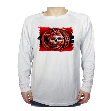 CAMISETA MANGA LARGA calavera dragon fuego skull fantasia  personalizada