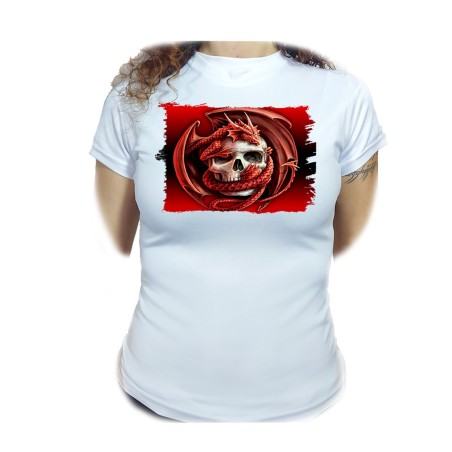 CAMISETA MUJER calavera dragon fuego skull fantasia  moda personalizada