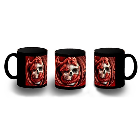 TAZA COMPLETAMENTE NEGRA calavera dragon fuego skull fantasia  personalizada