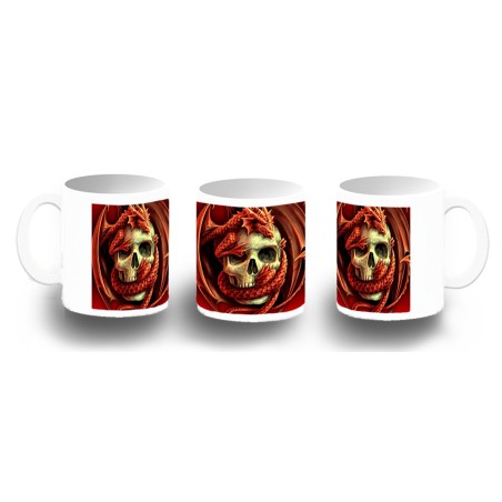 TAZA FOTOLUMINISCENTE calavera dragon fuego skull fantasia  BRILLA OSCURIDAD