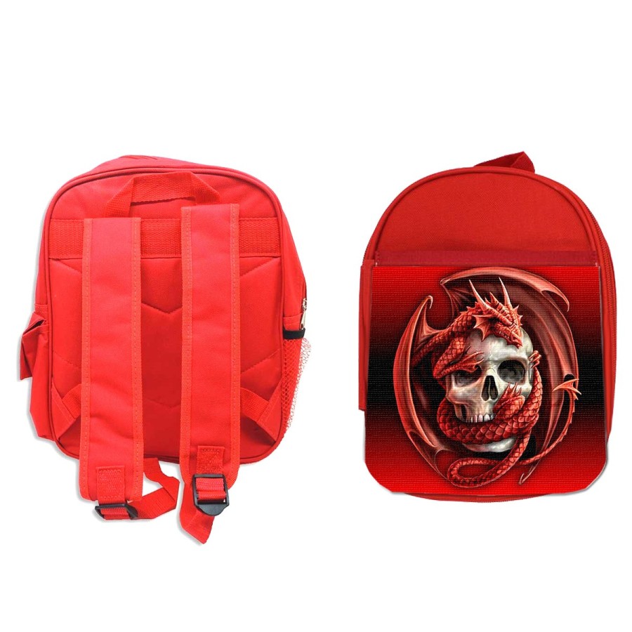 MOCHILA ROJA calavera dragon fuego skull fantasia  escolar personalizado