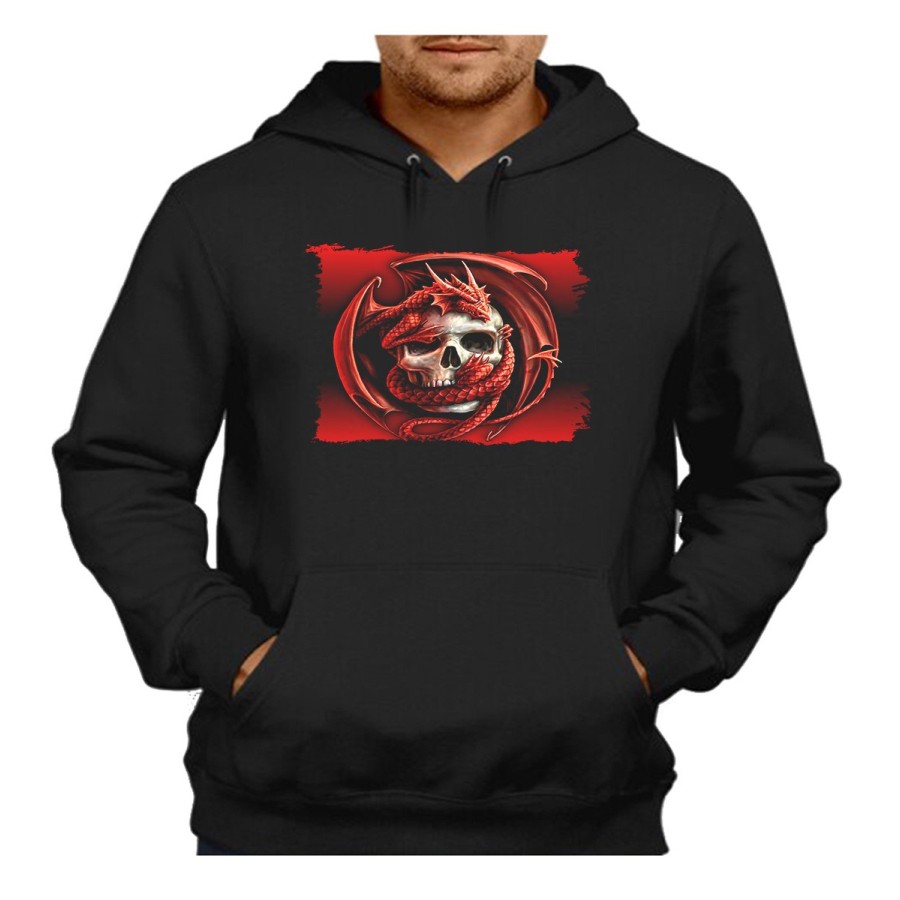 SUDADERA NEGRA CON CAPUCHA calavera dragon fuego skull fantasia  adulto poliester algodón personalizada