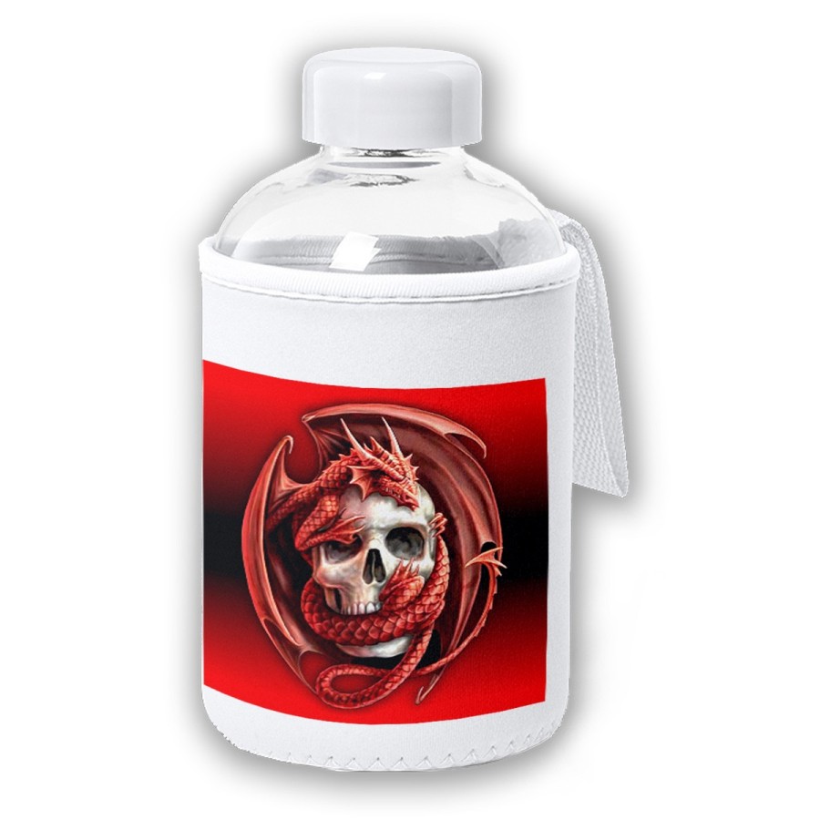 BIDON CRISTAL CON FUNDA SOFT SHELL calavera dragon fuego skull fantasia  tapon seguridad botella