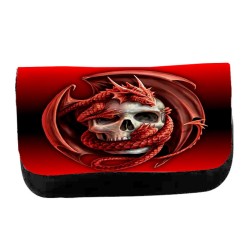 ESTUCHE NECESER DE LONA calavera dragon fuego skull fantasia  unisex negro monedero billetera