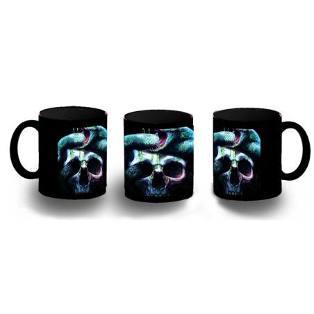 TAZA COMPLETAMENTE NEGRA calavera serpiente  oscura gotico personalizada