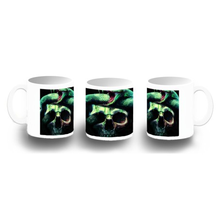 TAZA FOTOLUMINISCENTE calavera serpiente  oscura gotico BRILLA OSCURIDAD