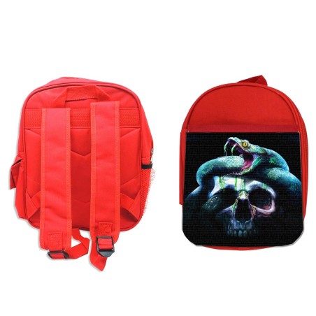 MOCHILA ROJA calavera serpiente  oscura gotico backpack rucksak