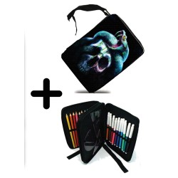 PACK MOCHILA Y ESTUCHE calavera serpiente  oscura gotico material escolar