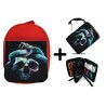 PACK MOCHILA ROJA Y ESTUCHE calavera serpiente  oscura gotico material escolar