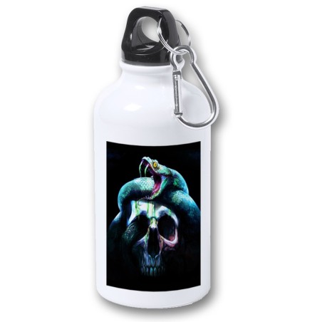 BIDON 400ML METALICO calavera serpiente  oscura gotico para viaje y deporte