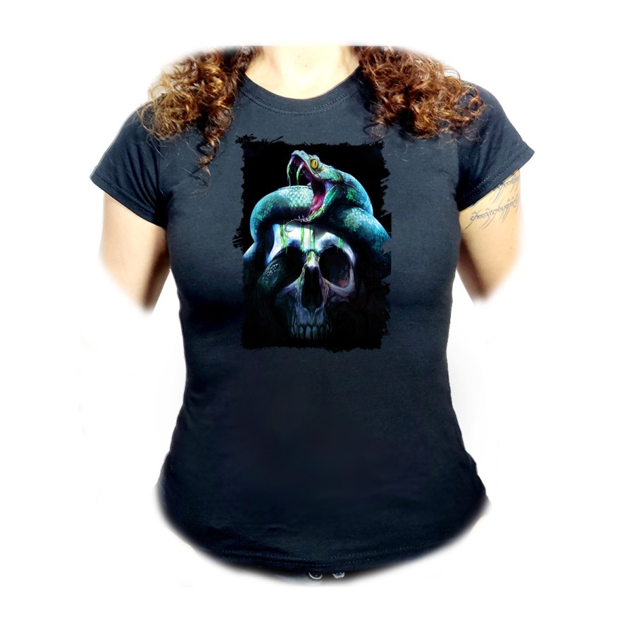 CAMISETA NEGRA MUJER calavera serpiente  oscura gotico oferta personalizada