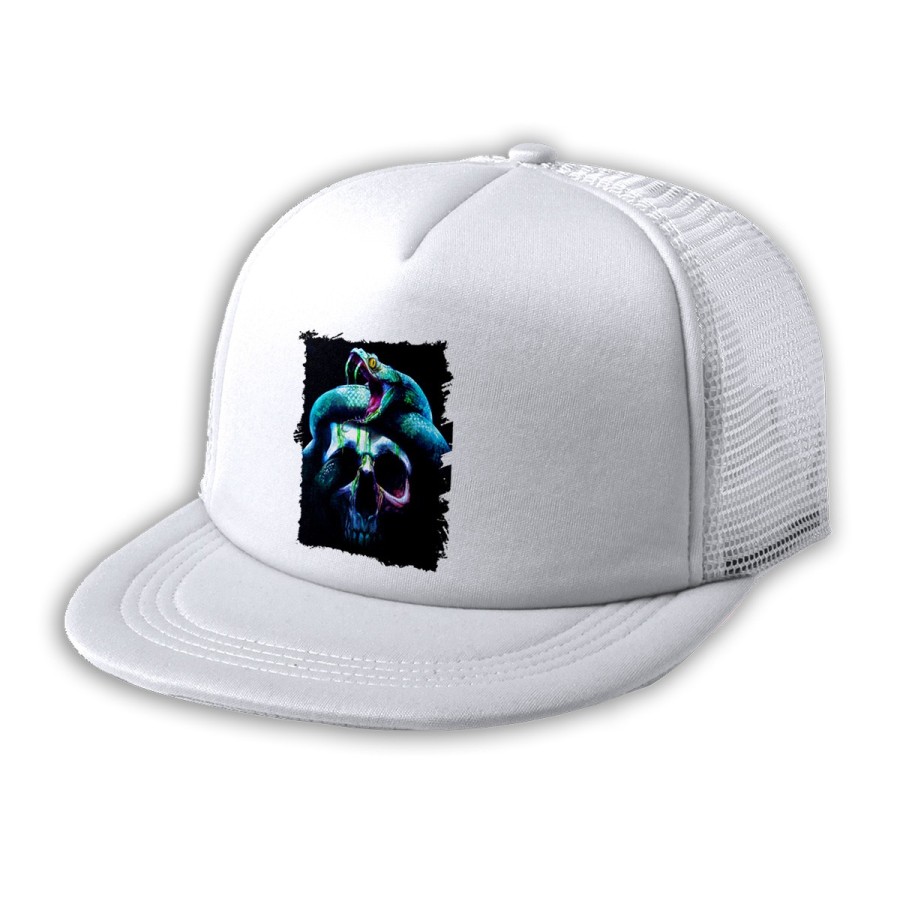 GORRA 5 PANELES REDECILLA TRASERA calavera serpiente  oscura gotico estilo rapero