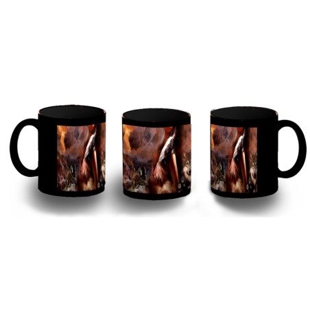 TAZA COMPLETAMENTE NEGRA india lobos america aguila tribu nativo personalizada