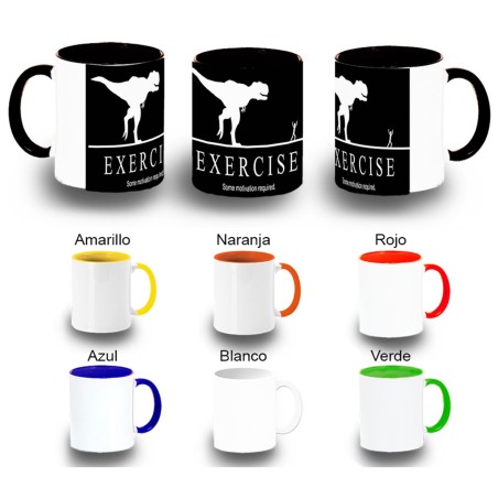 TAZA COLORES ejercicio motivacion tiranosaurio rex correr color personalizada