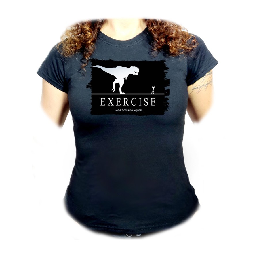 CAMISETA NEGRA MUJER ejercicio motivacion tiranosaurio rex correr oferta personalizada