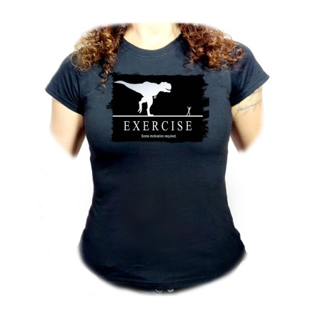 CAMISETA NEGRA MUJER ejercicio motivacion tiranosaurio rex correr oferta personalizada