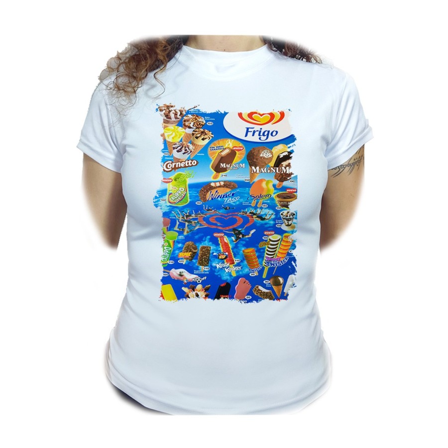 CAMISETA MUJER cartel helados frigo retro ochentero egb  moda personalizada