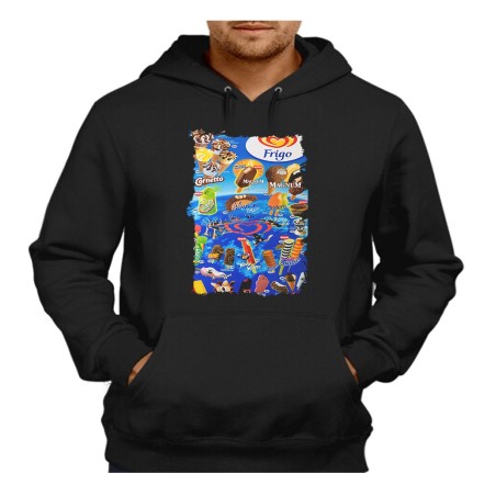 SUDADERA NEGRA CON CAPUCHA cartel helados frigo retro ochentero egb  adulto poliester algodón personalizada