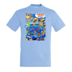 CAMISETA AZUL CIELO cartel helados frigo retro ochentero egb  moda verano personalizada