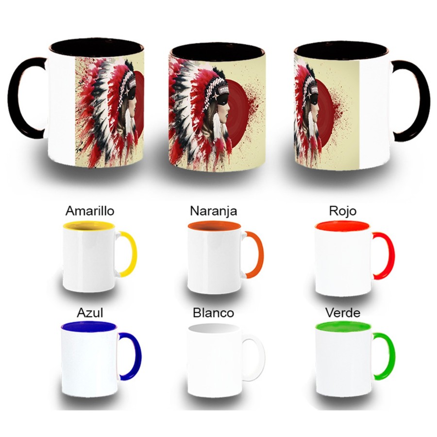 TAZA COLORES indio tribal plumas nativo americano color personalizada