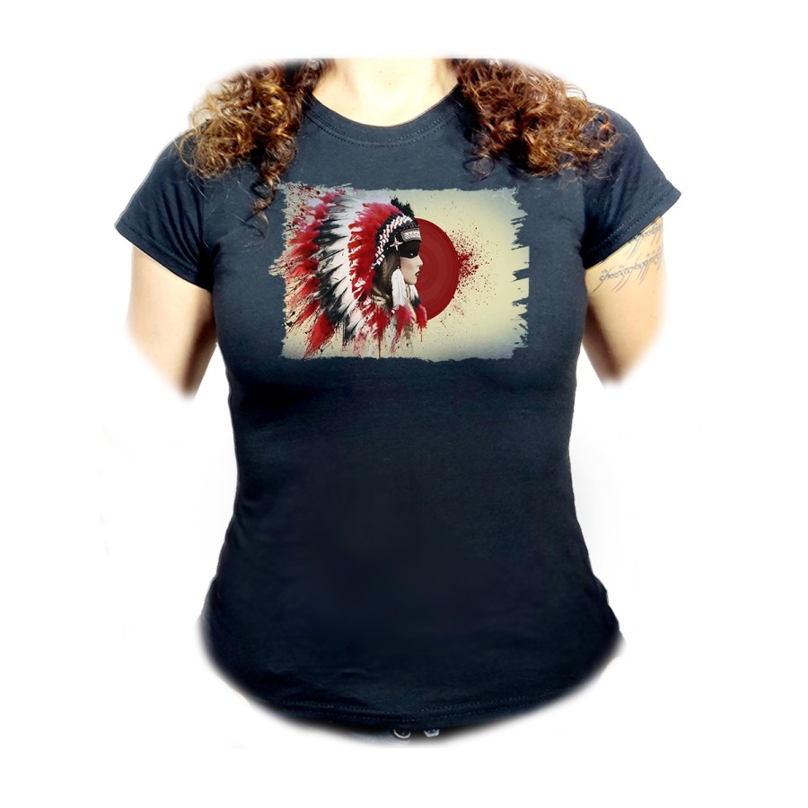 CAMISETA NEGRA MUJER indio tribal plumas nativo americano oferta personalizada