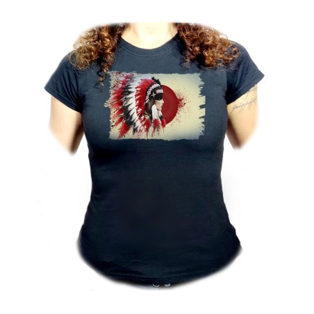 CAMISETA NEGRA MUJER indio tribal plumas nativo americano oferta personalizada