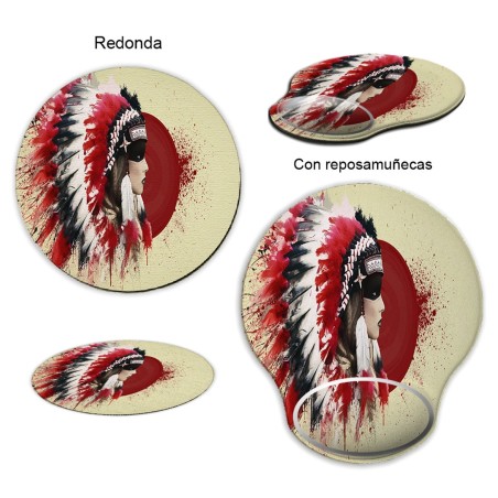 ALFOMBRILLA REDONDEADA indio tribal plumas nativo americano curva curvada reposamuñecas pc raton